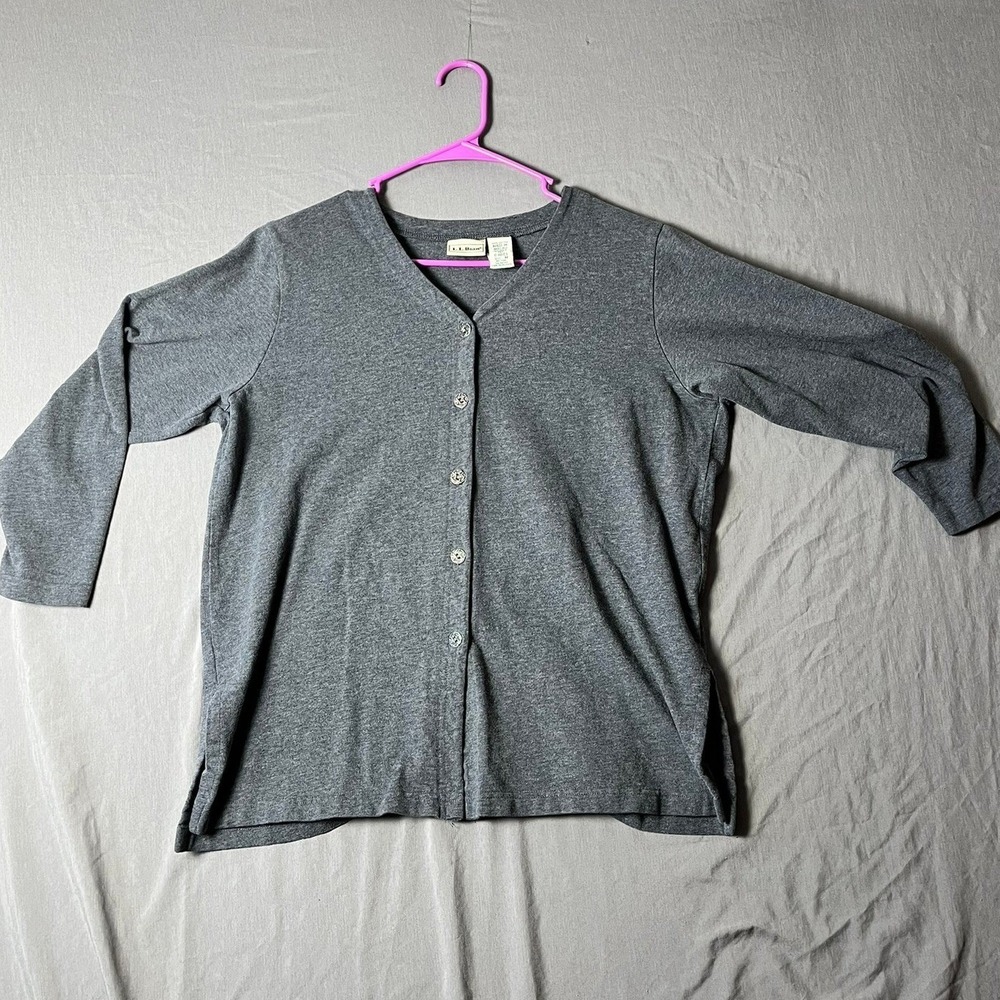 L.L. Bean Cardigan Womens M 0 HR63 VTG Y2K Gray Cotton Button Front EUC